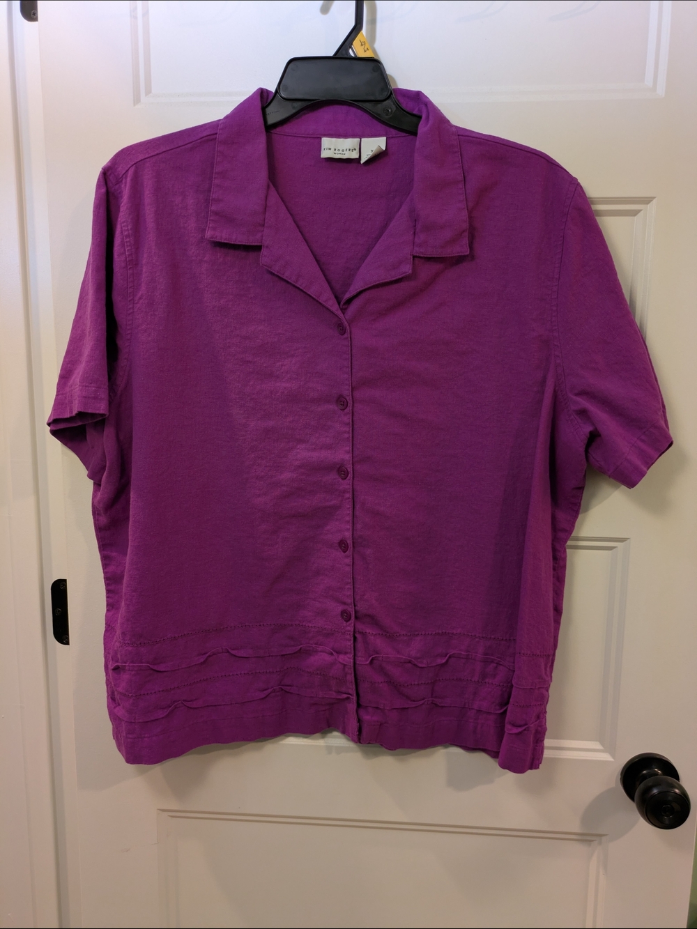 Purple Short-Sleeve Button Front Top